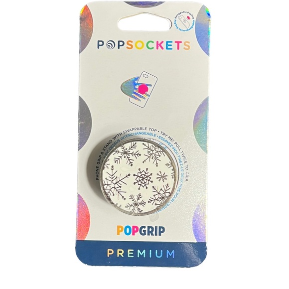 POPSOCKET White Silver Snowflake PREMIUM Metal Universal Pop Grip Phone Stand - Picture 8 of 10